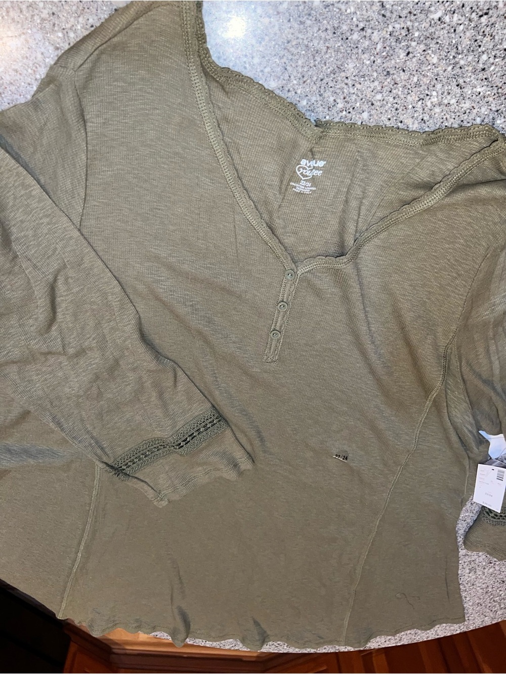 Avenue Olive Green Long Sleeve Henley Top-proceeds benefit a cure